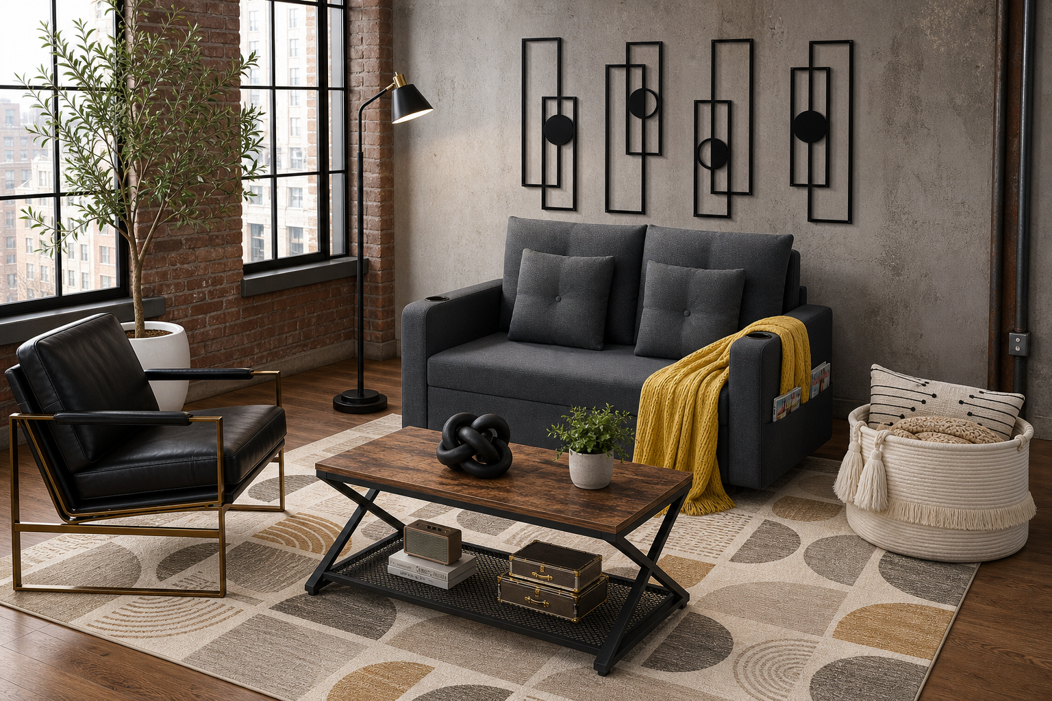 Industrial loft living room for $1,195.36 generated room concept