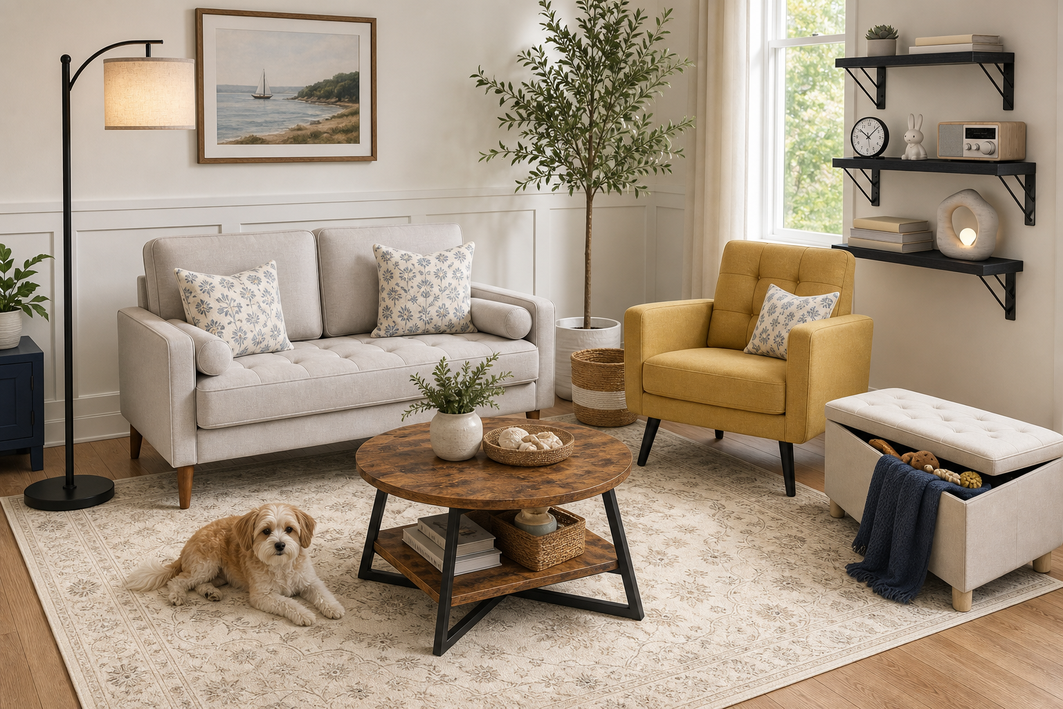 pet-friendly living room generated room concept for $616.06 with Amazon decor picks
