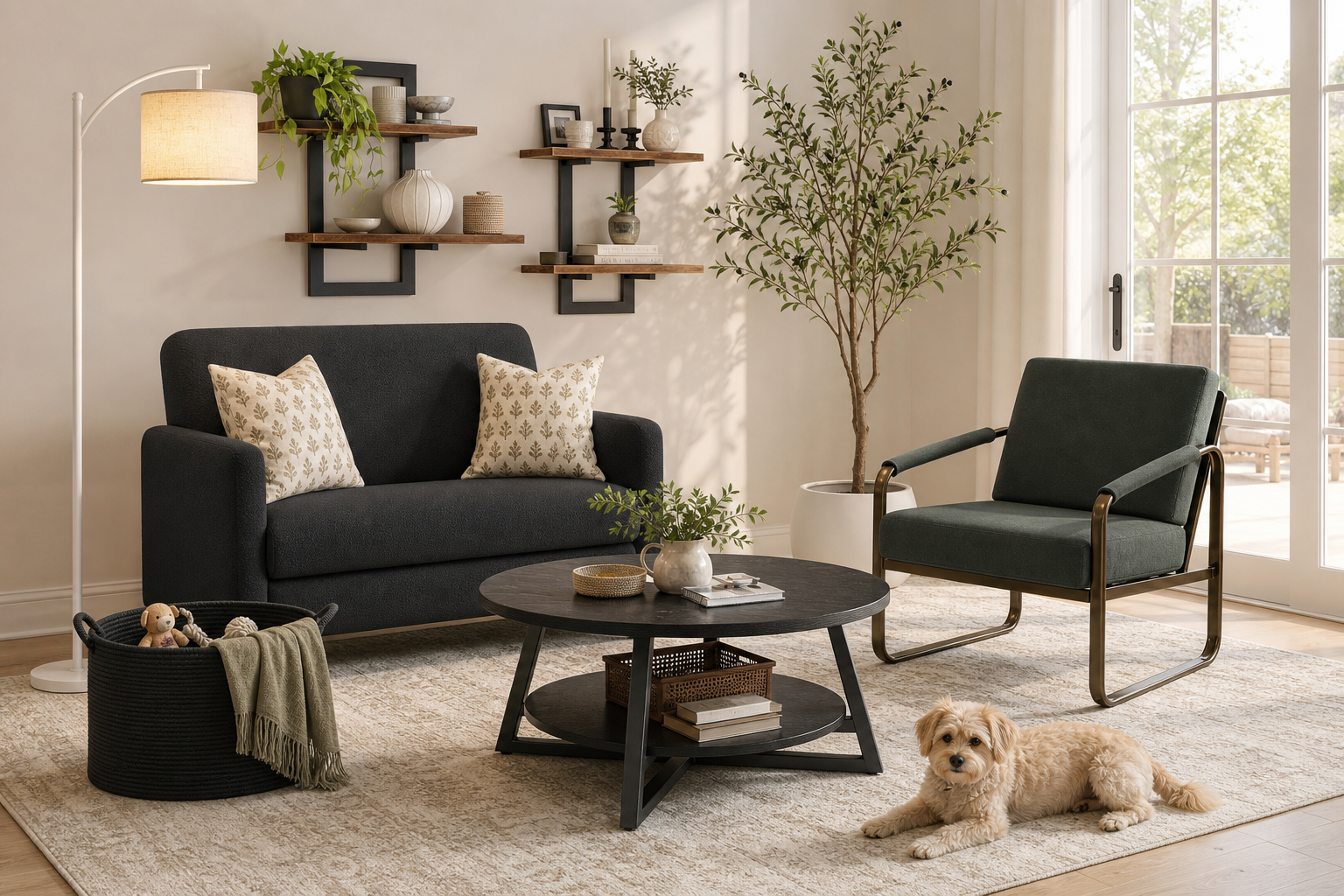 pet-friendly living room generated room concept for $654.48 with Amazon decor picks