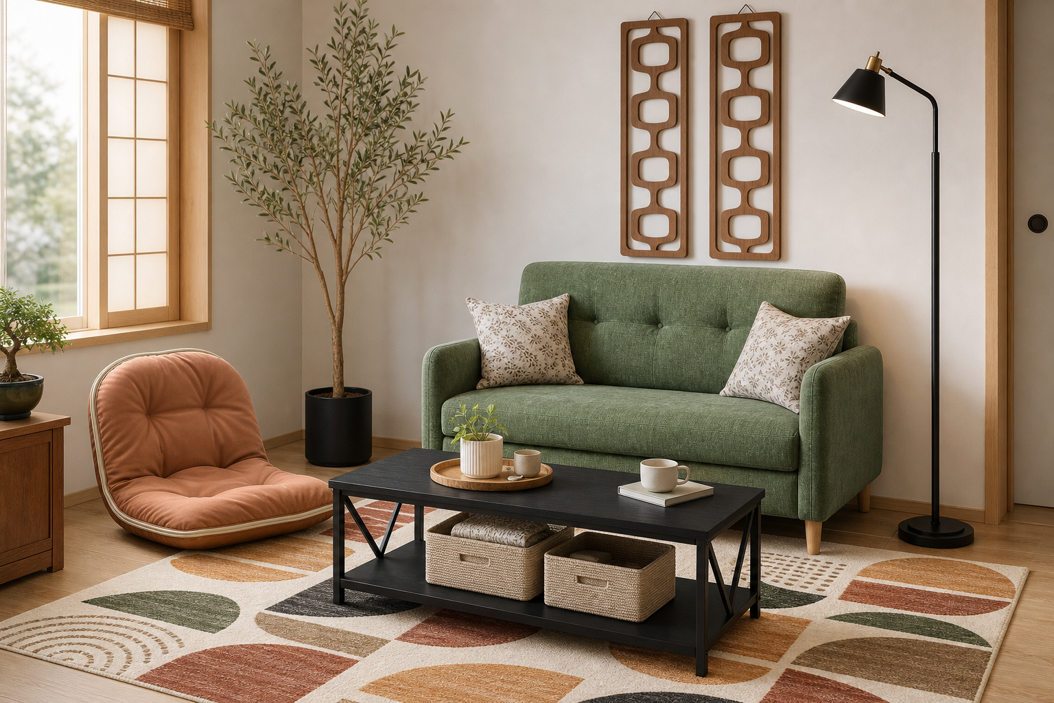 Japandi small-space living room generated room concept for $627.47 with Amazon decor picks