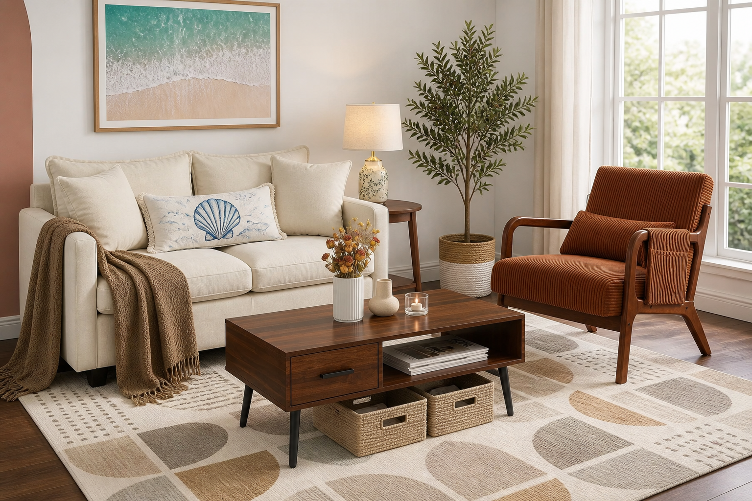 mid-century color living room generated room concept for $663.28 with Amazon decor picks