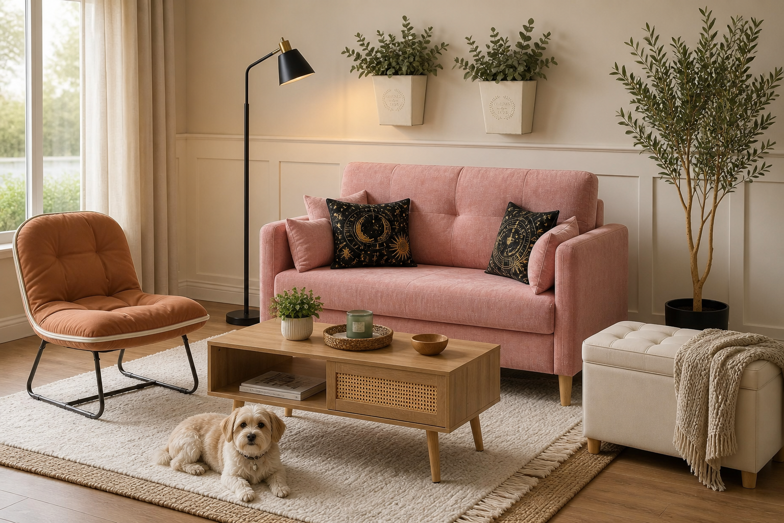 pet-friendly living room generated room concept for $607.07 with Amazon decor picks